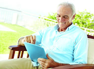 man reading tablet